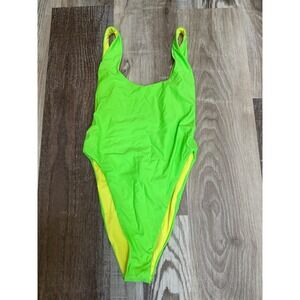 Aerie Neon Lime Green One Piece Swimsuit High Cut Scoop Back 1187-300 Med